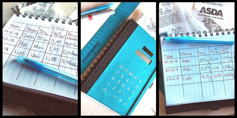 grocery price list fo saving money, ways know what the price of the product is, have a book with product prices and refer to it when preparing the grocery shopping list for meal, meal planning money hacks