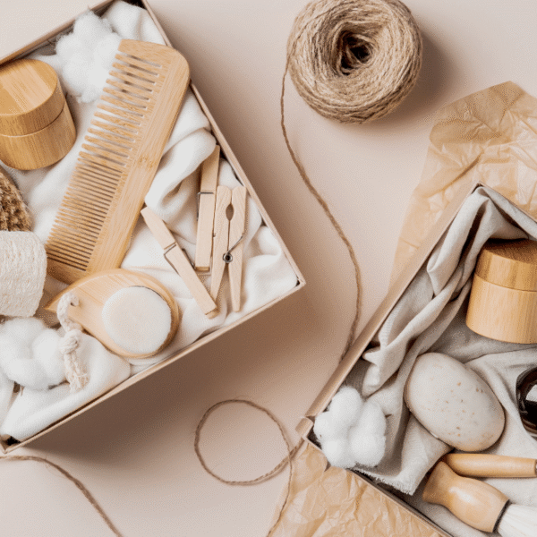 boxes with bath and body essentials for self-care