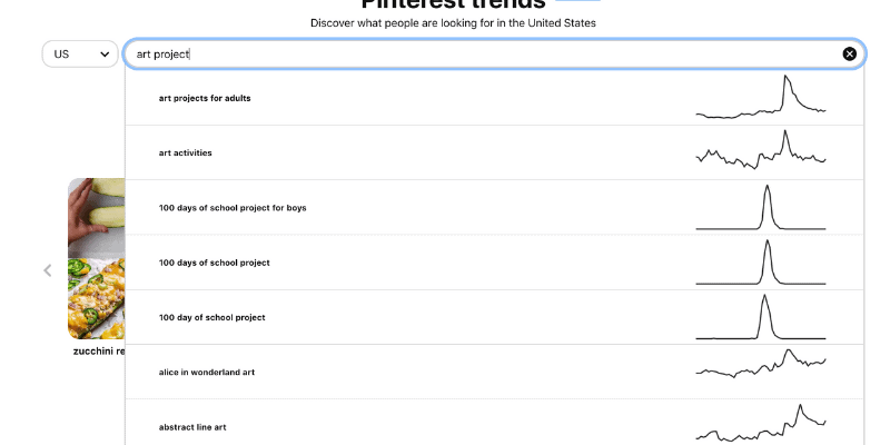 Pinterest Trend Search options