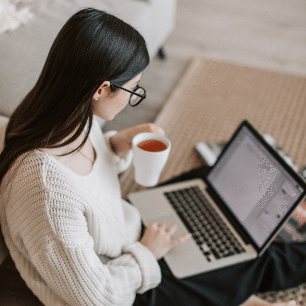 woman-working-from-home-drinking-tea