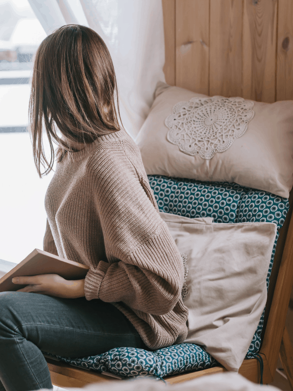 a woman sitting in a chair