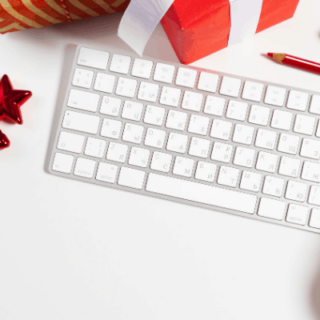 Christmas decoration on a desk with a keyboard