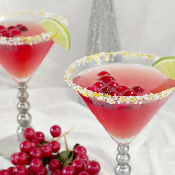 Image for Cranberry Cosmo Mocktail: A festive non alcoholic holiday drink!