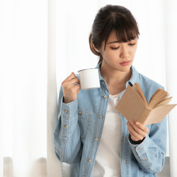 woman reading a book on gratitude