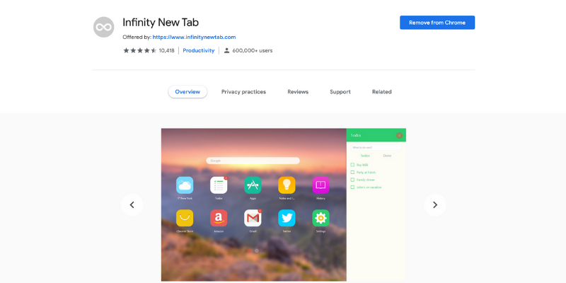 Infinity new tab chrome extensions