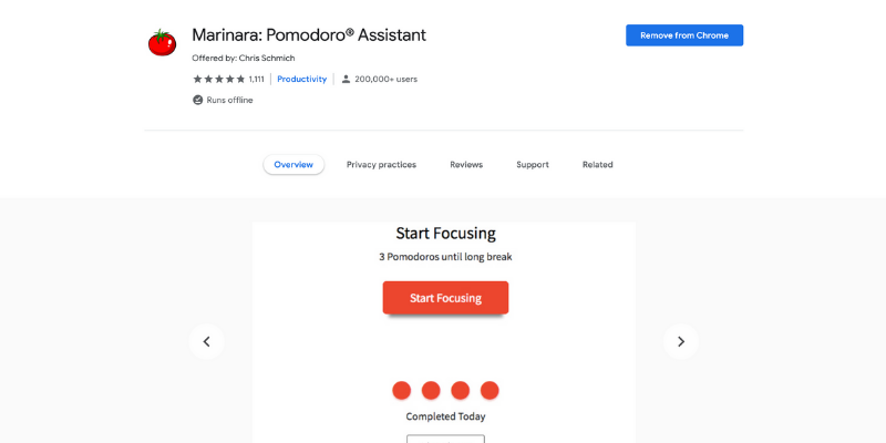 Marinara pomodoro time management tool