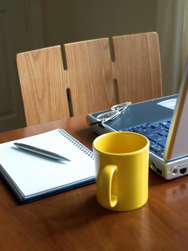 work note laptop and mug