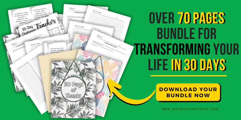 green banner for getting the journal bundle for gratitude challenge