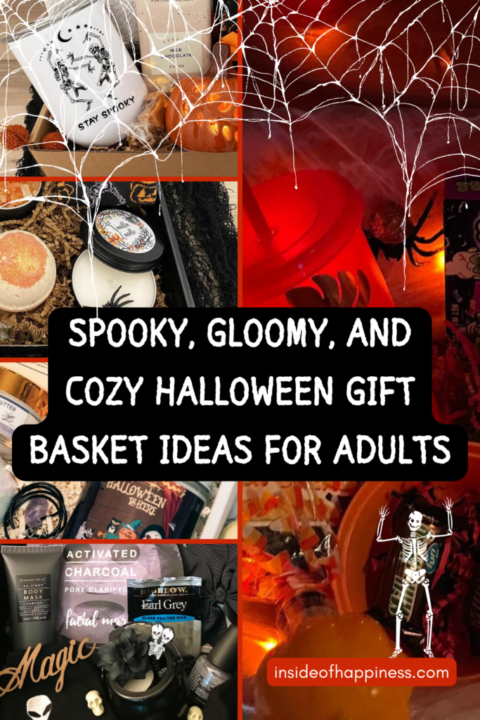pin image that is a grid of different halloween gift baskets