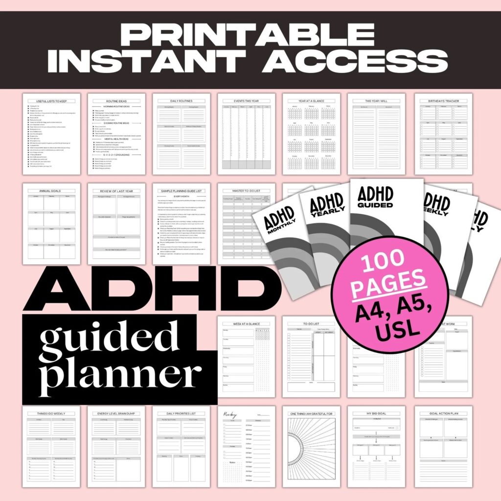 ADHD productivity planner printable Etsy product