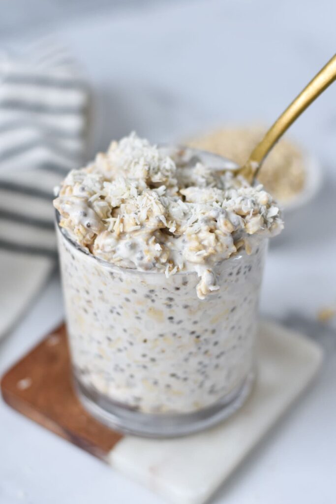 jar with coconut overnight oats