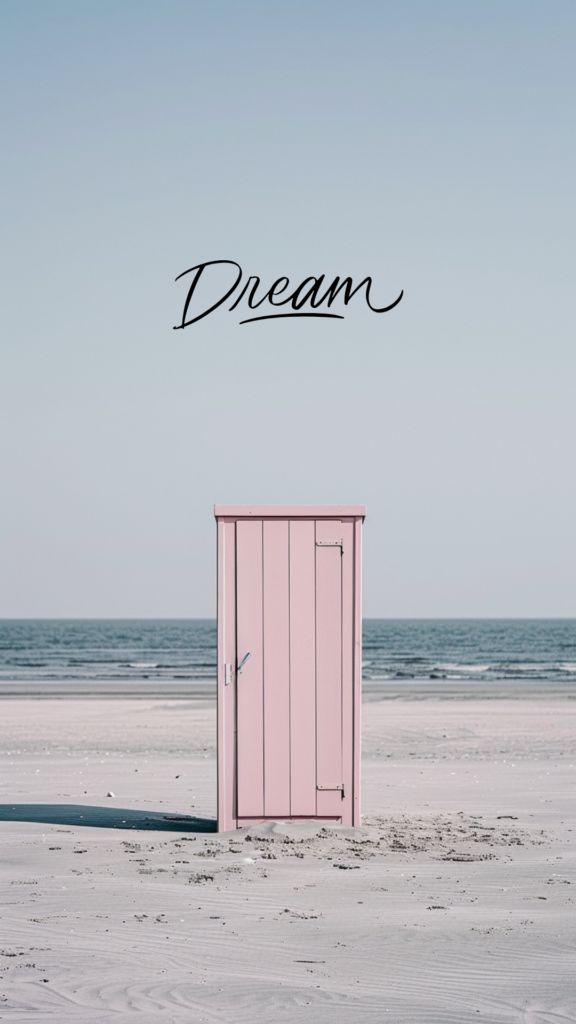 dream pink door on the beach