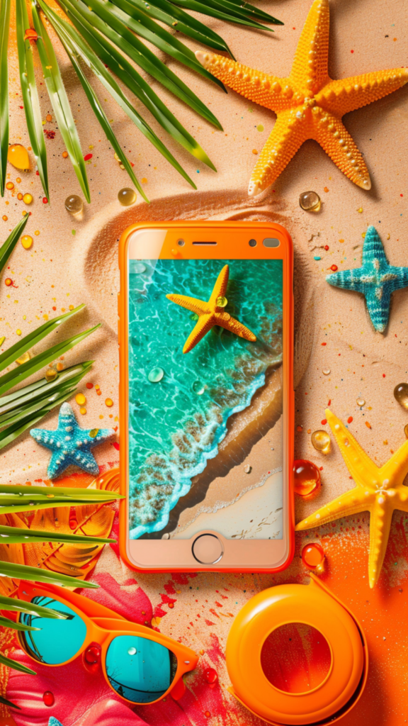 phone with summer beach wallpaper