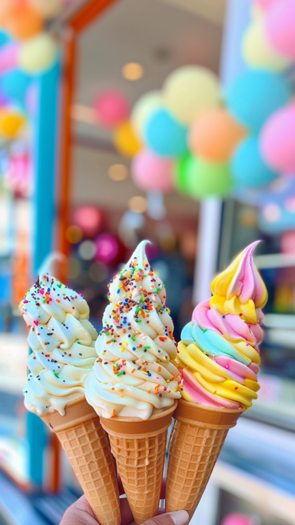 three vibrant ice creams