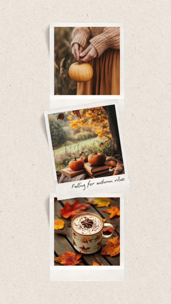 collage of three cozy vibes photos for autumn