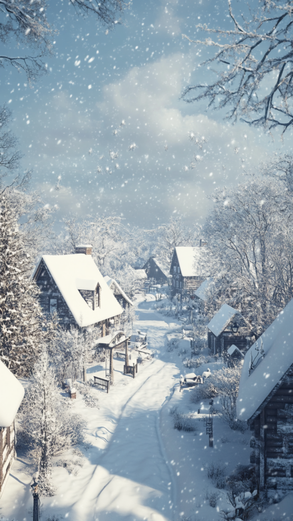 snowy mountain village phone wallpaper