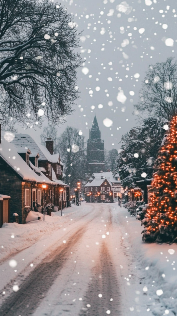 winter at dusk with cozy lights phone design