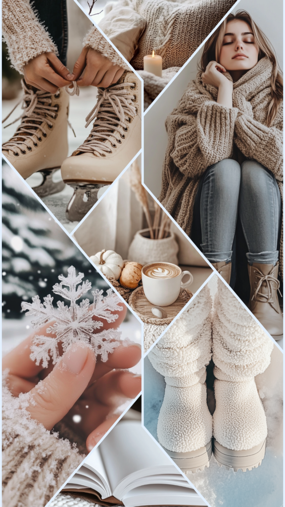winter wallpaper collage winter boots snowflakes cup of coffee