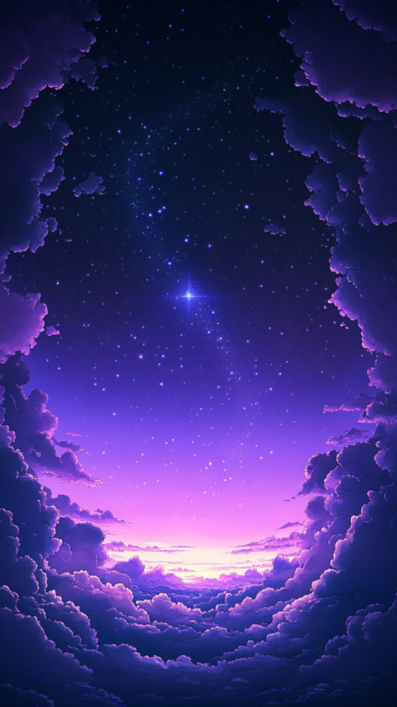 a single shining star in the purple sky