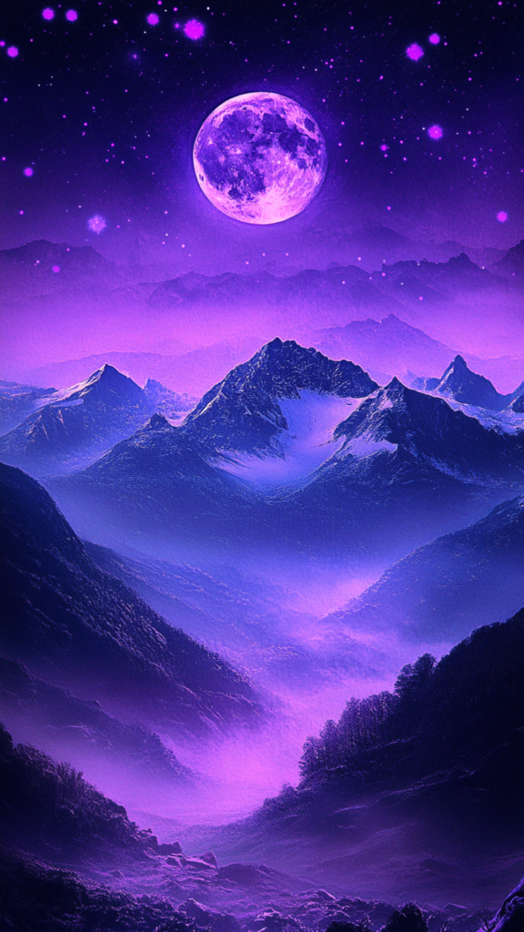 big purple moon in the purple sky