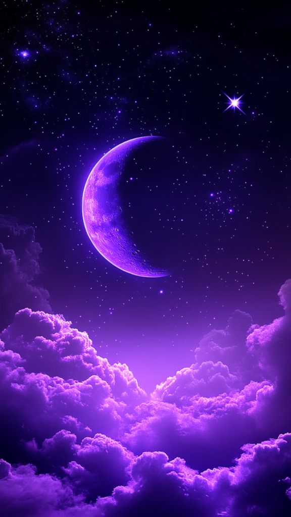 moon in between the clouds purple background for phone