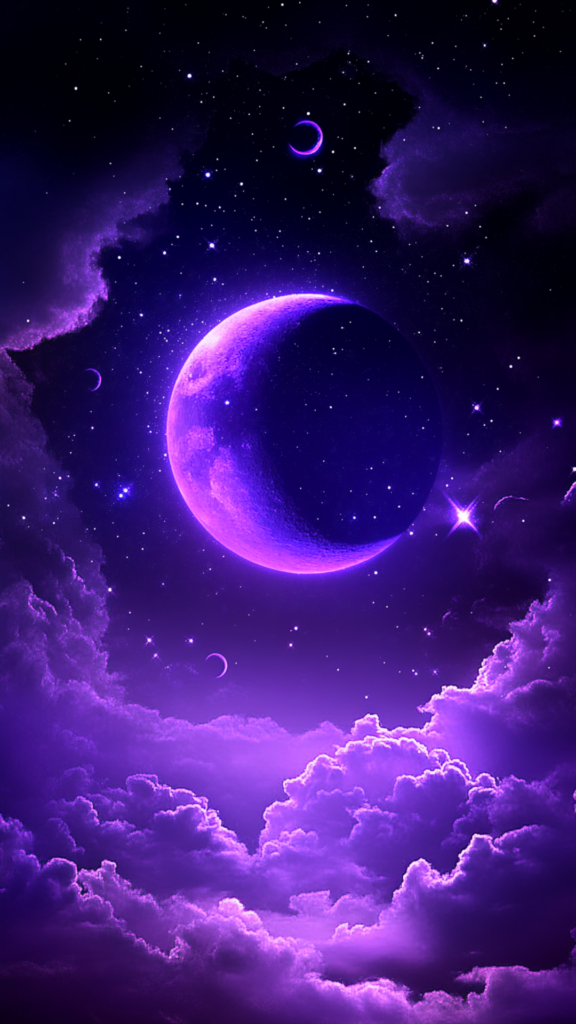 moon in the night sky purple aesthetic phone wallpaper