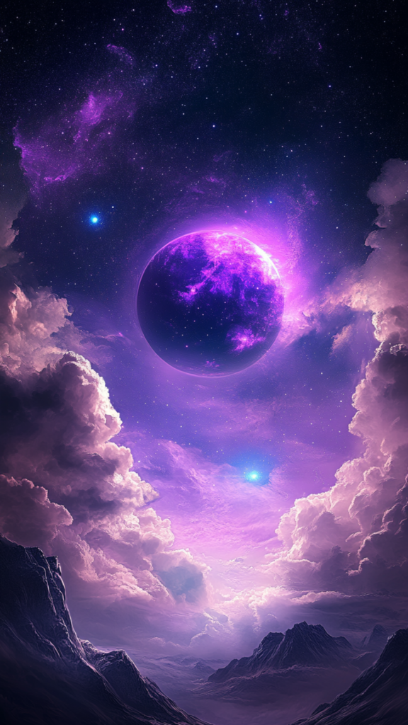 purple moon in between the clouds iphone wallpaper