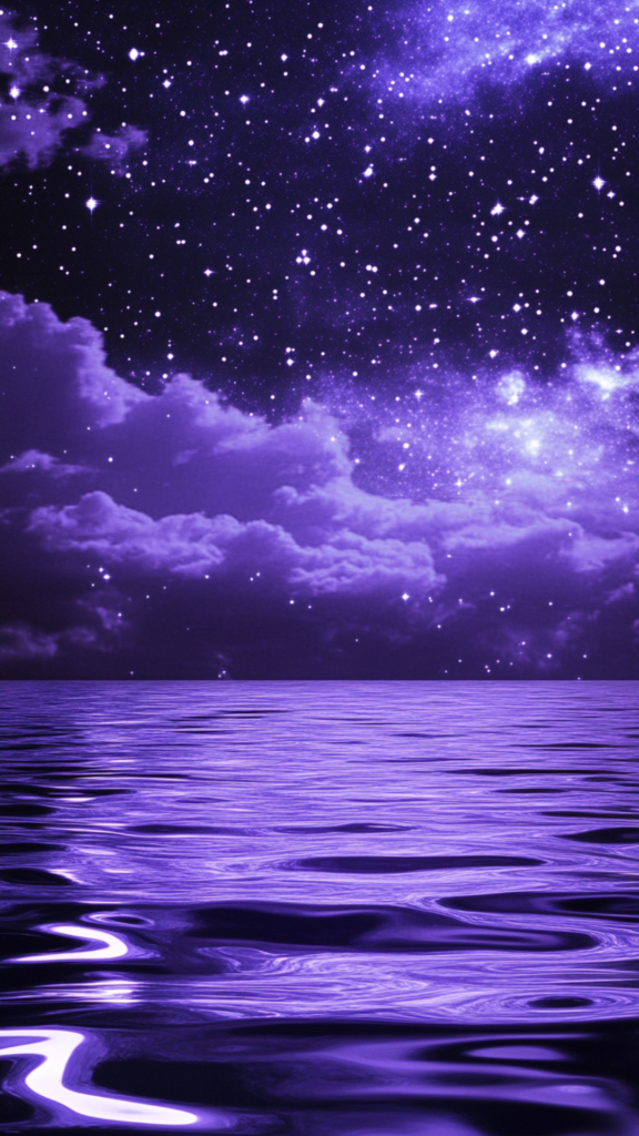 purple night with stars and water