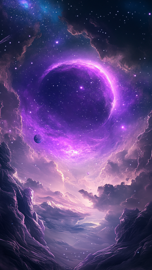 purple planets in the purple sky phone background