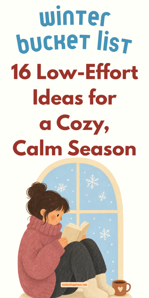 pin image with text winter bucket list ideas cozy calm romantic